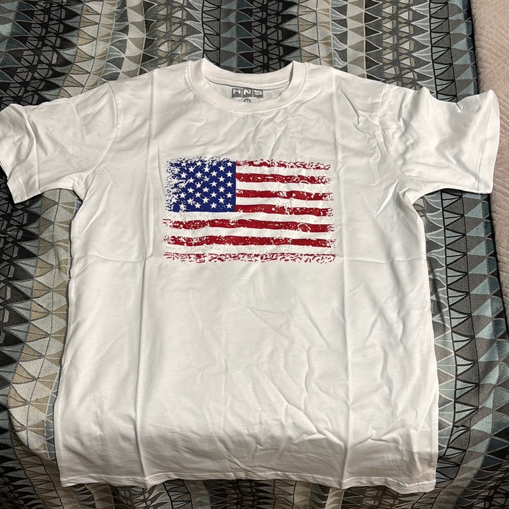 White T-Shirt with American Flag Print